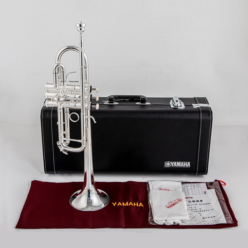 Musical Instrument Bugle - ทรัมเป็ต9445CHS C ชุบด้วยเงินทองเหลืองแบนพร้อมกล่องหนังโอคาริน่าทรัมเป็ตแบบมืออาชีพ