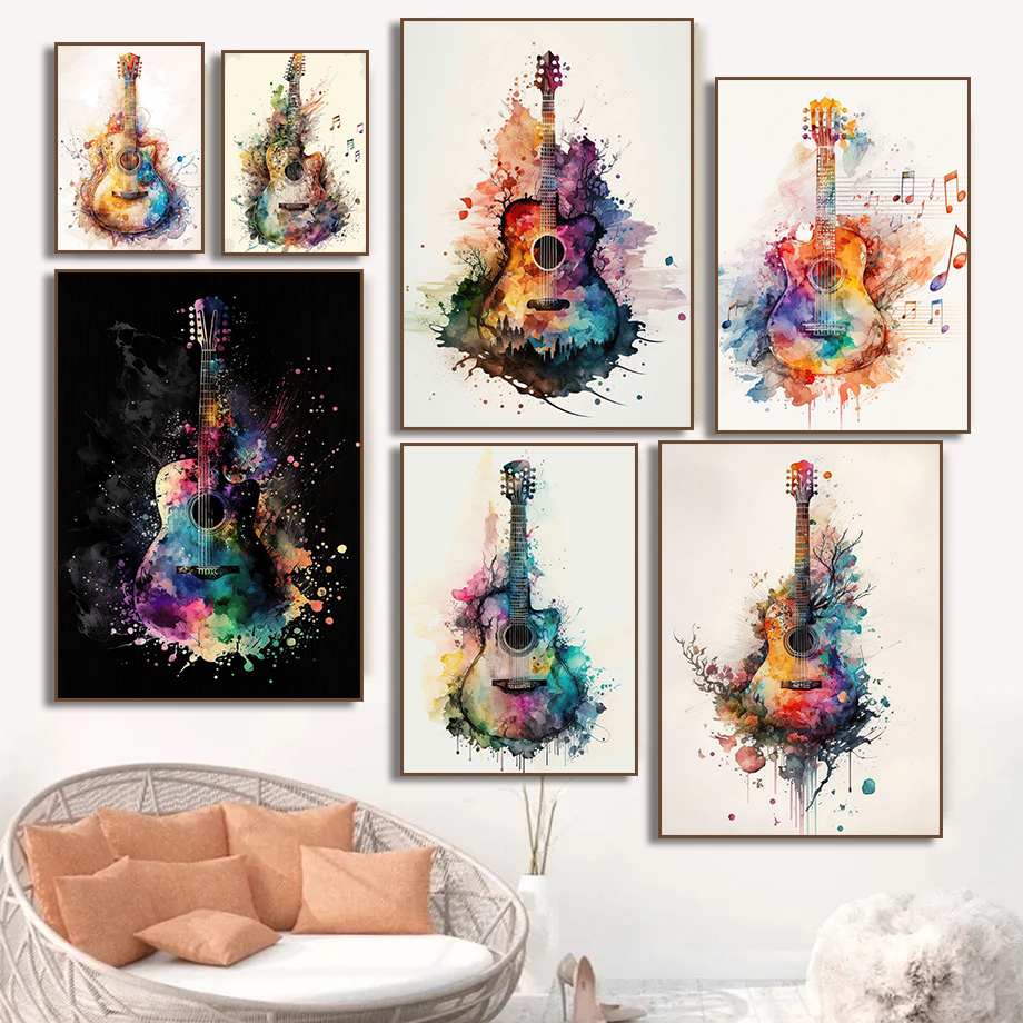 เครื่องดนตรีกีตาร์สีน้ําศิลปะโ - Picture Of Musical Instrument บทวิจารณ์และราคา